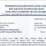 Foto: Surat Tuha Peuet Rekomendasi Pemberhentian Geuchik Blang Majron