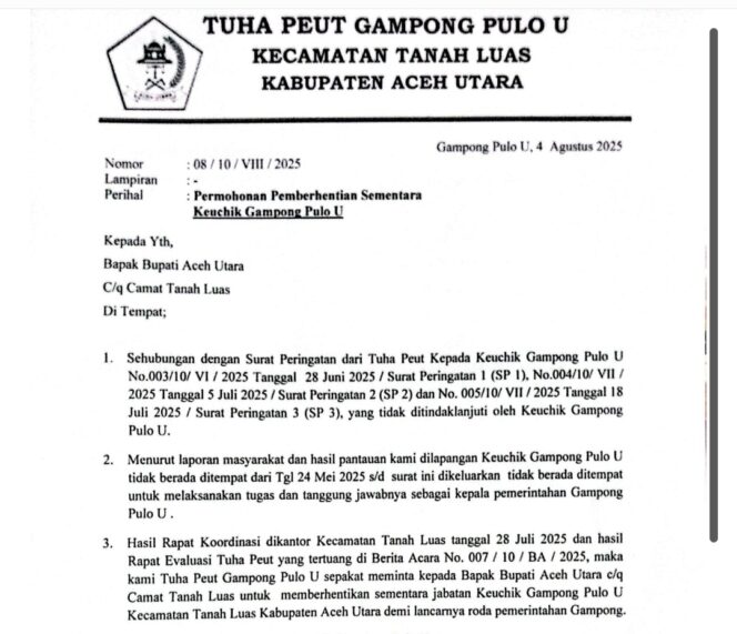 
					Foto: Surat Tuha Peuet Pemberhentian Sementara