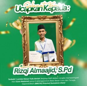 Rizqi Almaajid, S.Pd Raih Terbaik 1 Lomba Karya Tulis Ilmiah BBGTK Sumut pada Peringatan Hari Guru Nasional 2025