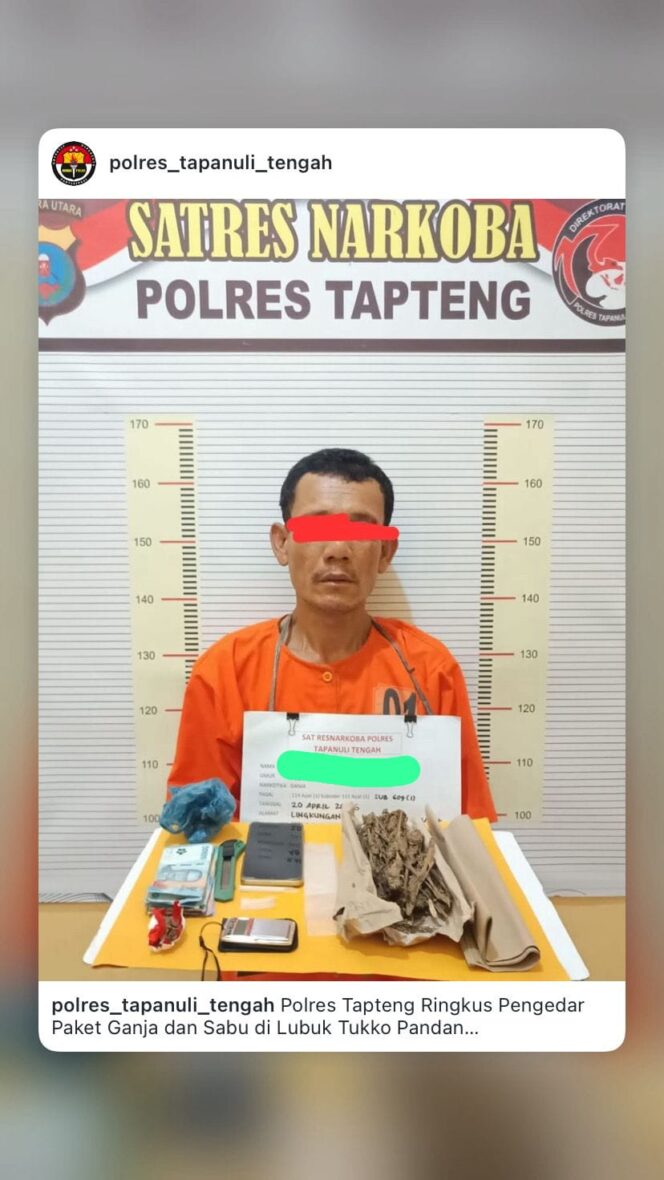 
					Polres Tapteng Ringkus ‘Kongo’, Pengedar Paket Lengkap Ganja dan Sabu di Lubuk Tukko