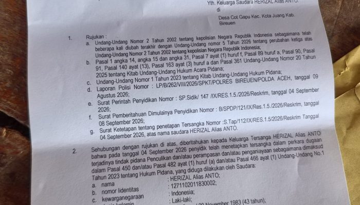 Satreskrim Polres Bireuen Diduga Rekayasa Kasus, Tetapkan Tersangka Pelaku Usaha Tak Sesuai Prosedur